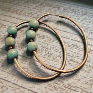VINTAGE Raw Turquoise Bead Hoops | Bold Southwestern Silver Statement Earrings